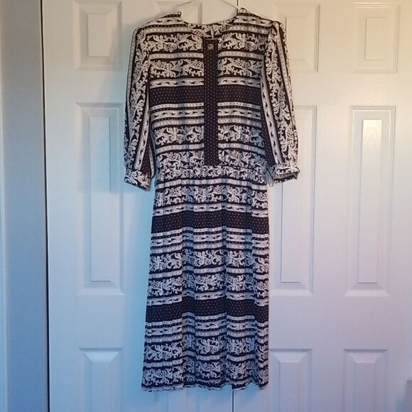 Vintage Dresses & Skirts - Vintage 80s multi-print polka dot pleated …